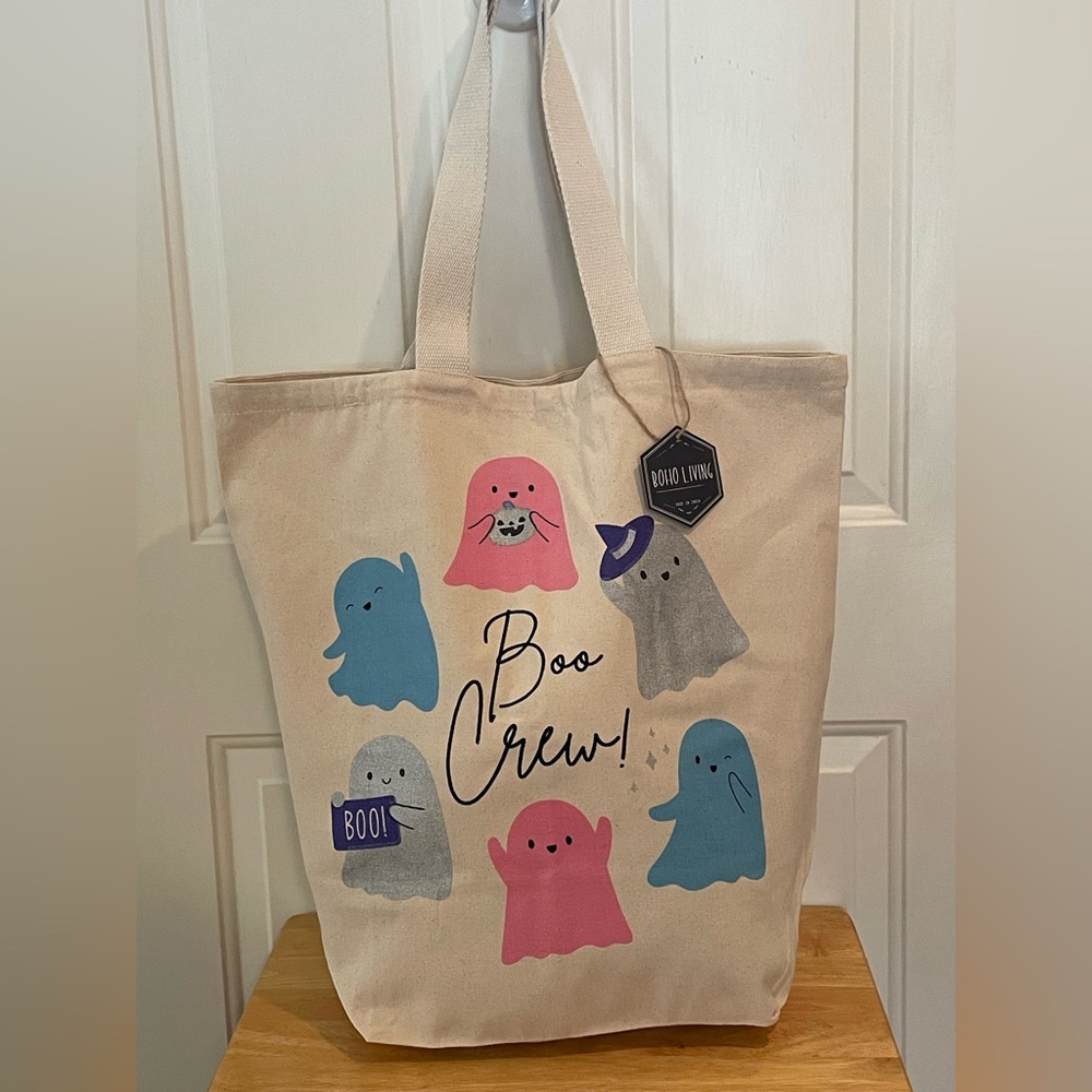 Boo Crew Pastel/Colorful Ghost Tote Bag-Boho Living-Halloween Tote-NWT